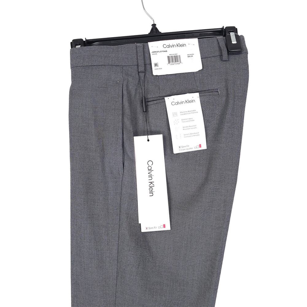 Calvin Klein Mens Slim Fit Dress Pants 36x29 Medium Grey Solid Sharkskin Stretch